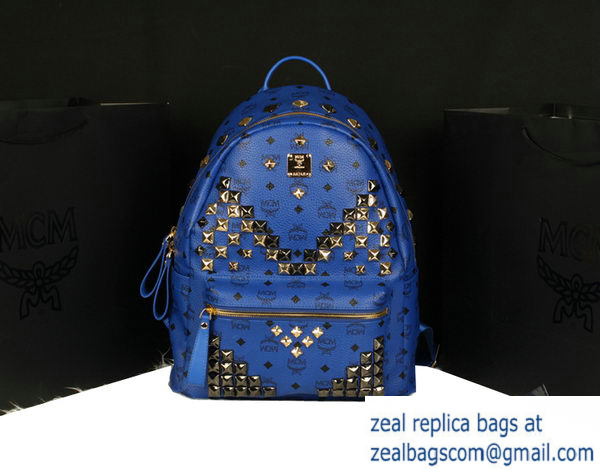 High Quality Replica MCM Stark Backpack Jumbo in Calf Leather 8100 Blue - Click Image to Close